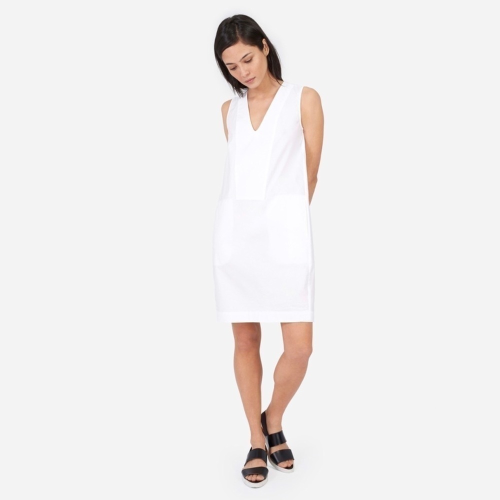 Everlane White Cotton Popline Vneck Dress Size 4